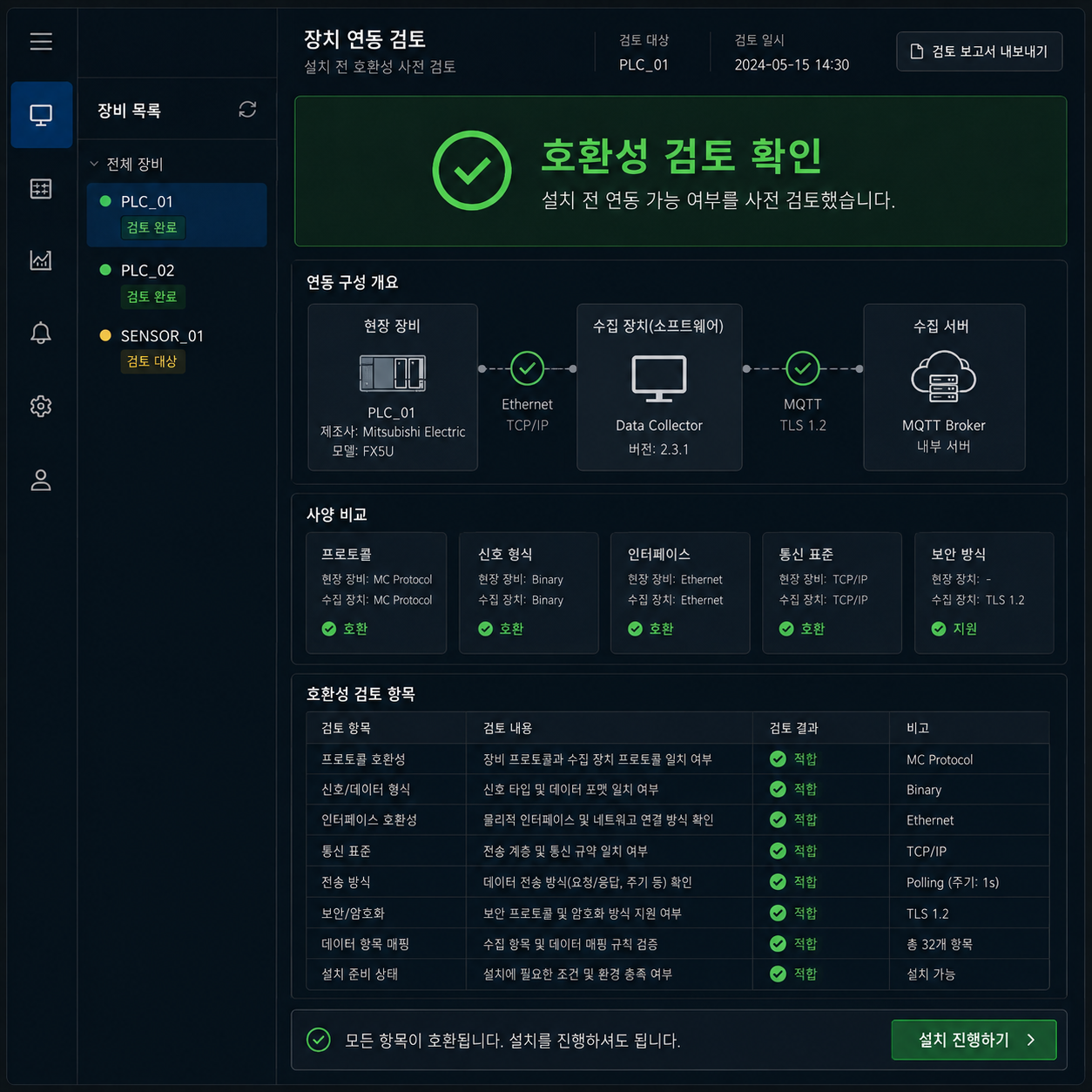 호환성 검토 화면